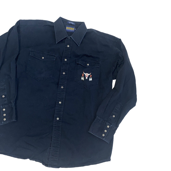 PANHANDLE SLIM COWBOY SNAP PEARL WESTERN SHIRT LARGE Embroidered - Picture 2 of 7